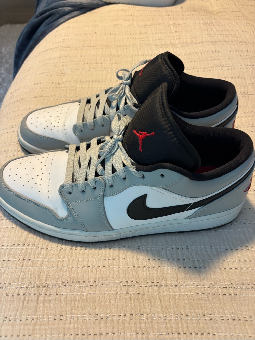 Nike Air Jordan 1 Low - White, Light Gray, Black with Red Jumpman